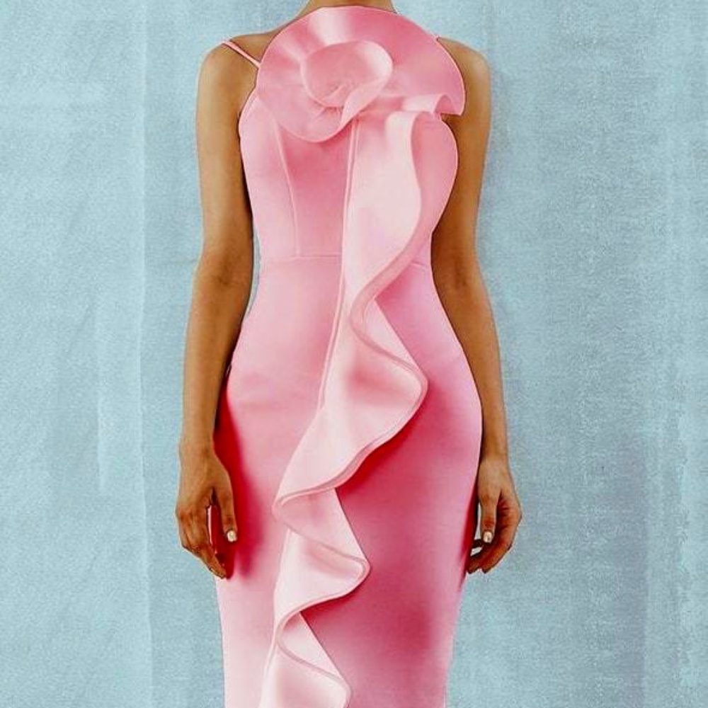 Sonja Morgan pink flower body con dress Large